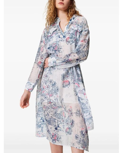 Twinset Blue Floral-Print Shirt Dress