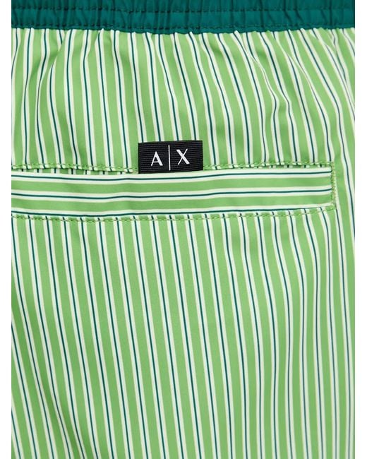 ARMANI EXCHANGE Green Stripe-Print Drawstring-Waist Swim Shorts for men