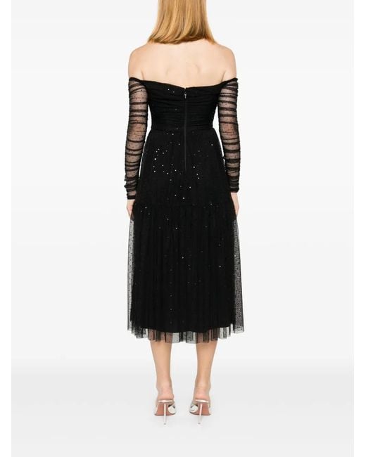 Nissa Black Sequin Embellished-Tulle Midi Dress