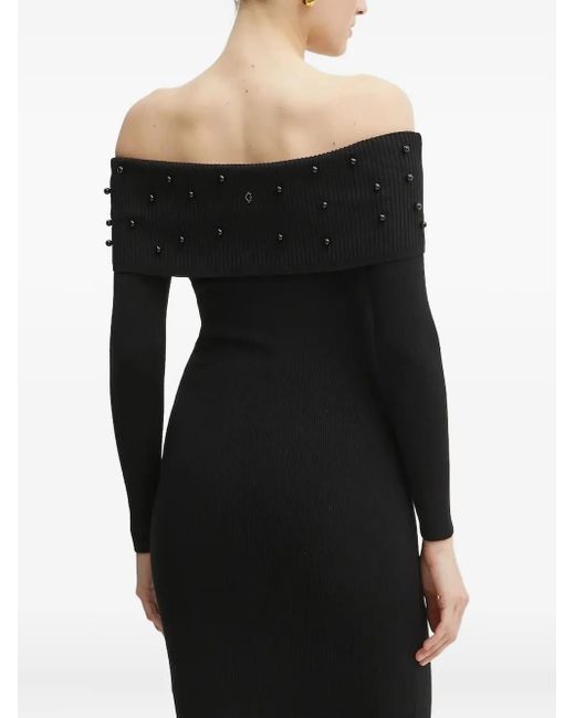 Guess Black Off-Shoulder Embellished Midi Dress