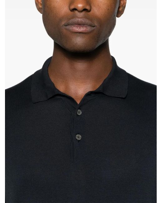 Drumohr Blue Fine-Knit Polo Shirt for men