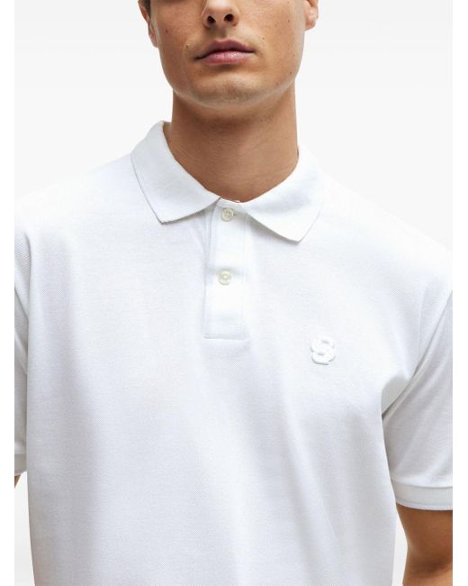 Boss White Embroidered-monogram Cotton Polo Shirt for men