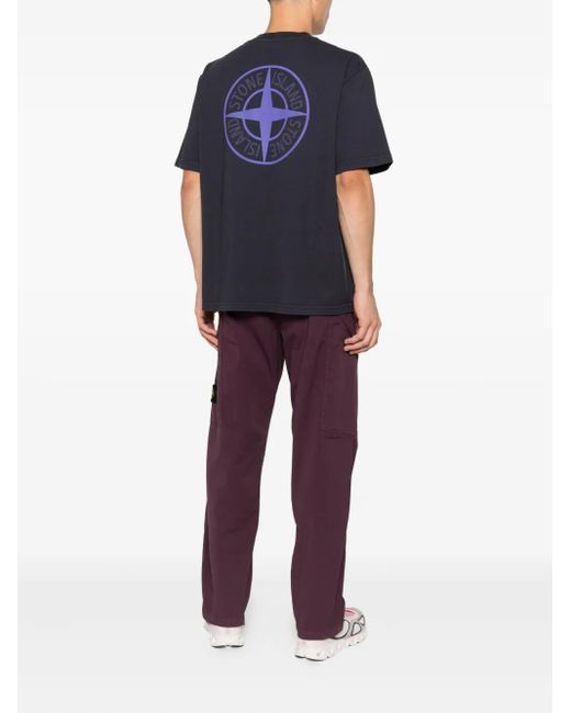 Stone Island Blue 2100037 Combed Cotton Logo-Plaque T-Shirt for men