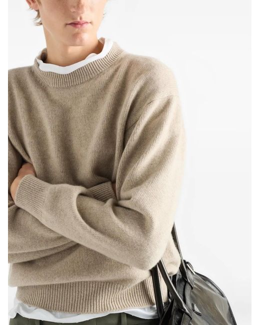 Prada Geribbelde Trui Met Logo in het Natural voor heren