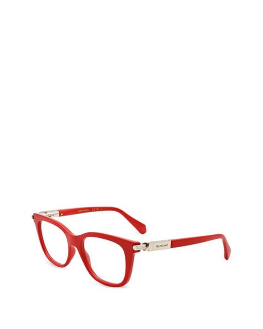 Ferragamo Eyewear Red Square-Frame Glasses