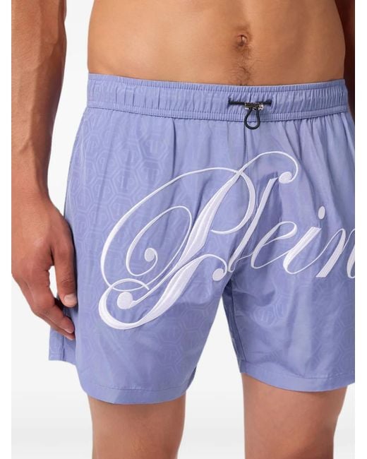 Philipp Plein Blue Swimming Shorts Monogram Signature for men