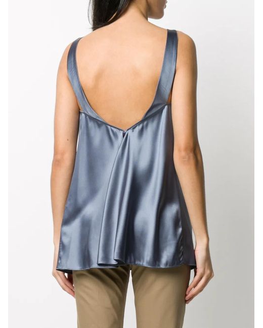 Brunello Cucinelli Blue Metallic Sleeveless Blouse
