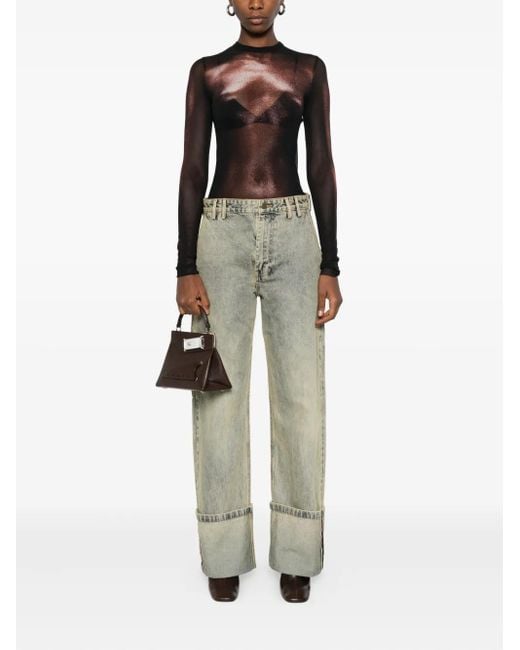 Jean Paul Gaultier Black Body-Print Mesh Top