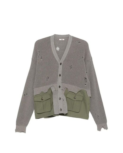 KHOKI Gray Distressed Pocket Cardigan for men