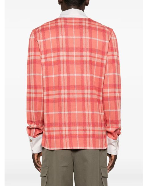 Vivienne Westwood Red Check-Pattern Long-Sleeve Polo Shirt for men