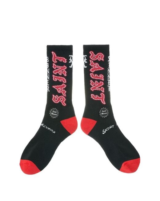 SAINT Mxxxxxx Red Logo-Intarsia Ribbed-Knit Socks for men