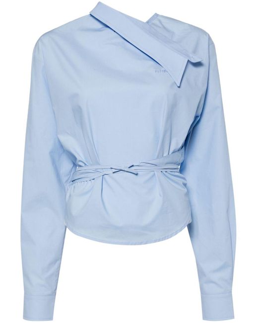 Camisa asimétrica de manga larga Pushbutton de color Blue