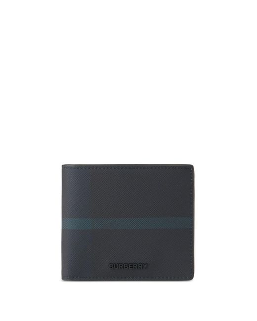 Burberry Blue Logo-lettering Checked Leather Wallet for men