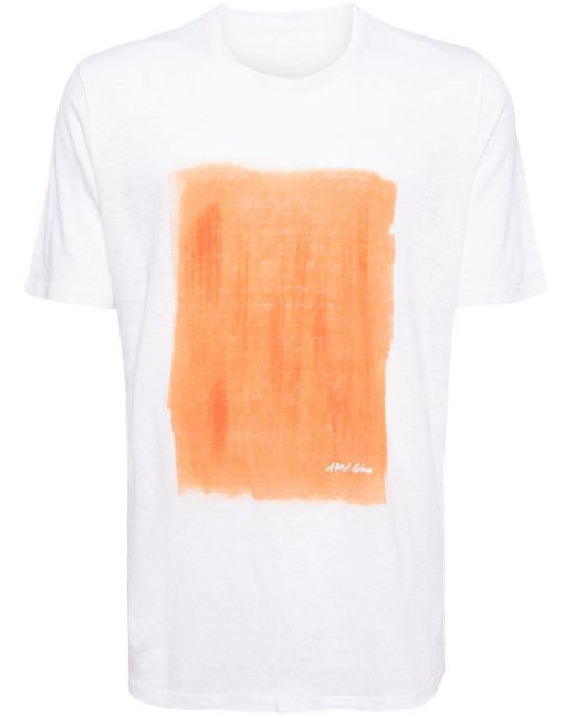 120% Lino Orange Paint-print Linen T-shirt for men