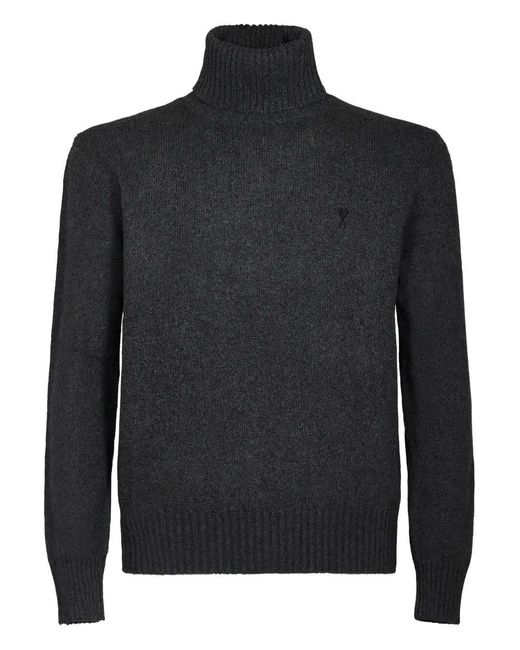 AMI Gray Ribbed Turtleneck Sweater for men