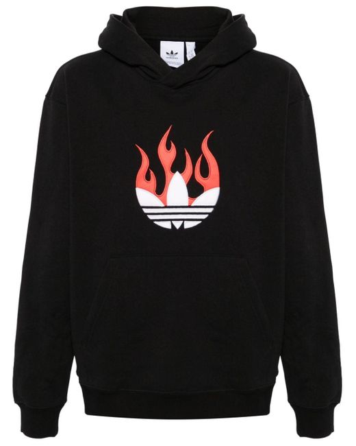 Adidas Black Flames Logo-patch Cotton Hoodie for men