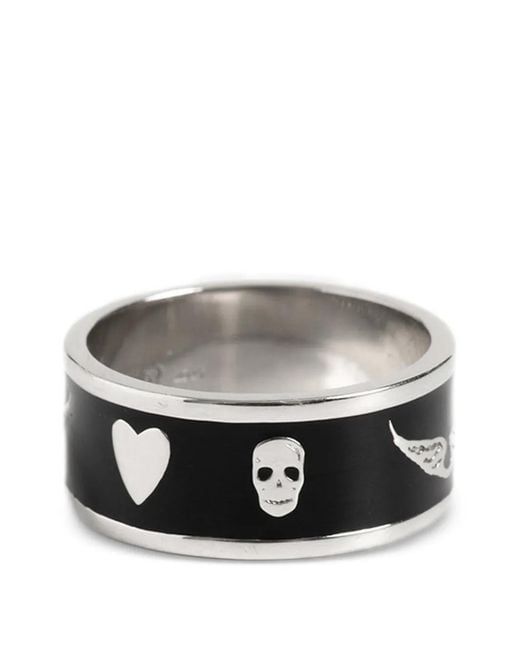 Zadig & Voltaire Gray Skull-Motif Heart-Print Rings