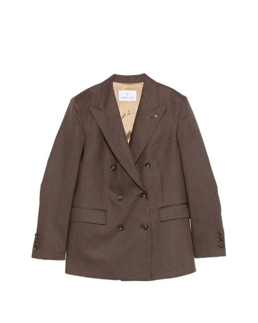 Manuel Ritz Brown Double-Breasted Peak-Lapels Jacket
