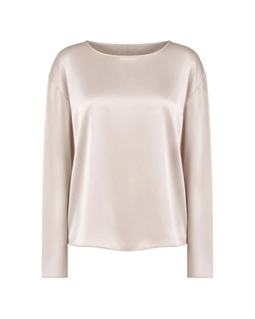 Emporio Armani White Blouse Satinée À Manches Longues