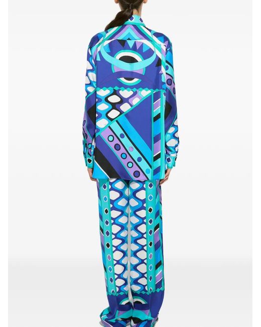 Emilio Pucci Blue Vivara-Print Silk Shirt