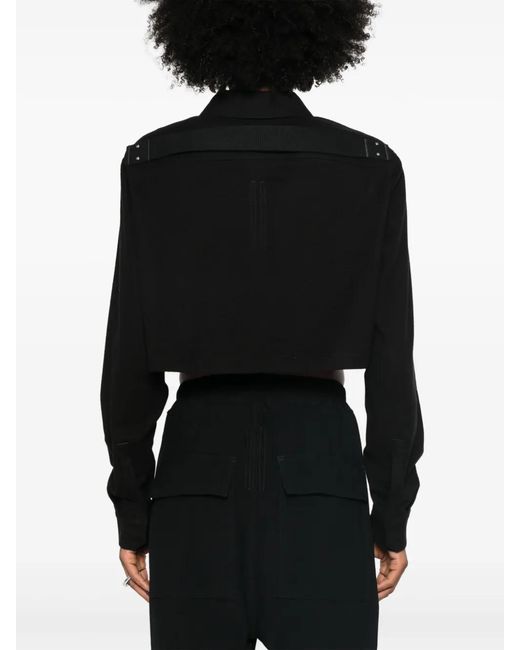 Rick Owens Black Crop Shirt With Automatic Buttoning