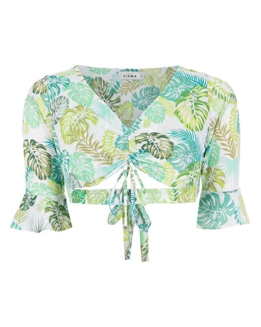 Amir Slama Green Palm Leaf Print Cropped Top
