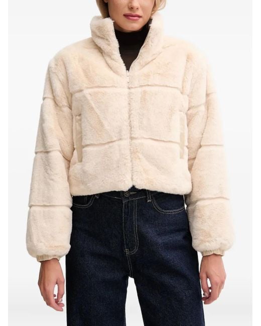 Save The Duck White Zip Faux-Fur Jacket