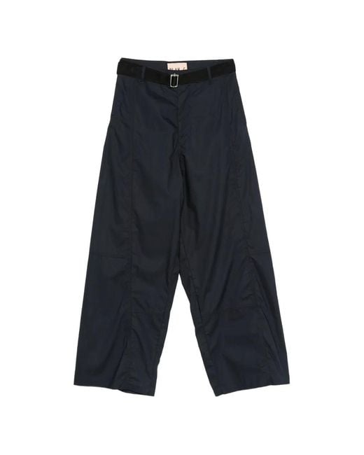 Plan C Blue Belted Panelled Trousers