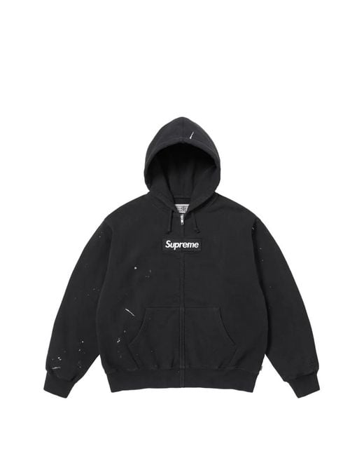 Supreme Black Paint-Splatter Logo-Patch Hoodie for men
