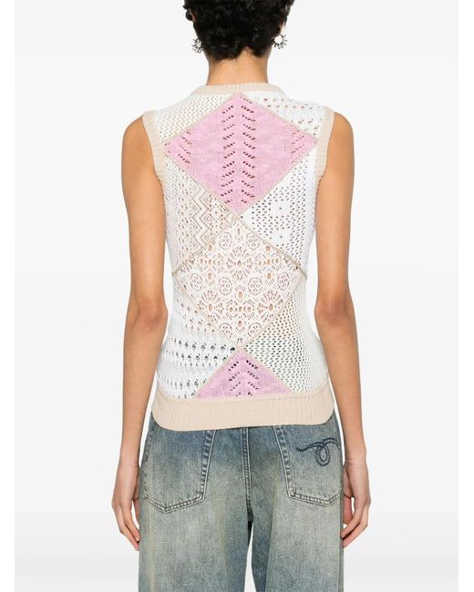 MARINE SERRE Pink Regenerated Crochet-Knit Top