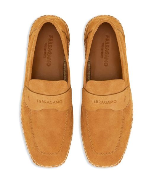 Ferragamo Brown Logo-debossed Suede Loafers for men