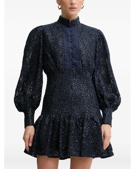 Bardot Blue Remy Sequin-Embellished Ruffled-Detail Mini Dress