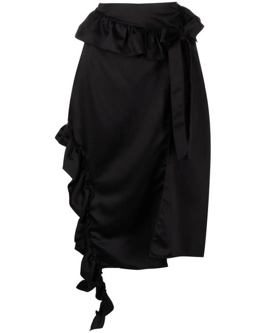 ROKH Black Ruffle-Trim Midi Skirt