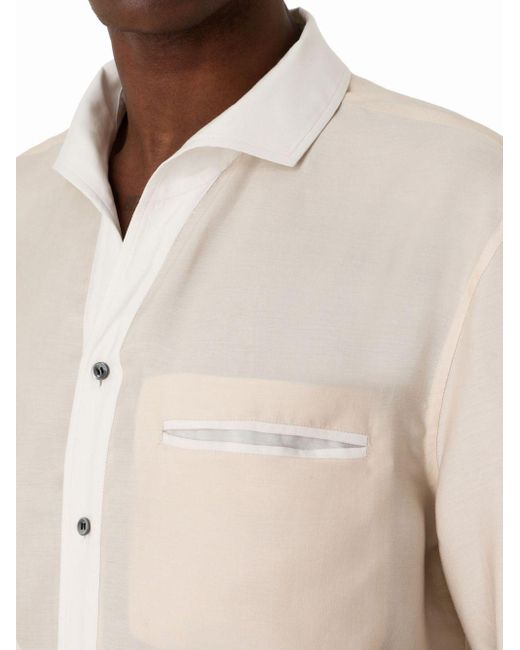 Camicia a maniche corte con bordi a contrasto di Giorgio Armani in Natural da Uomo