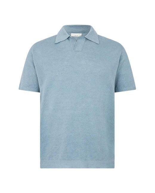 Roberto Collina Blue Collared Knitted T-Shirt for men