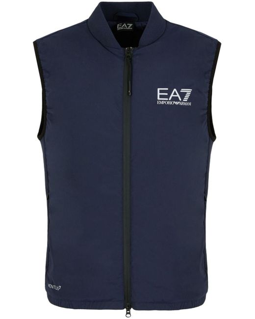 EA7 Blue Logo-print Stretch Zipped Vest for men