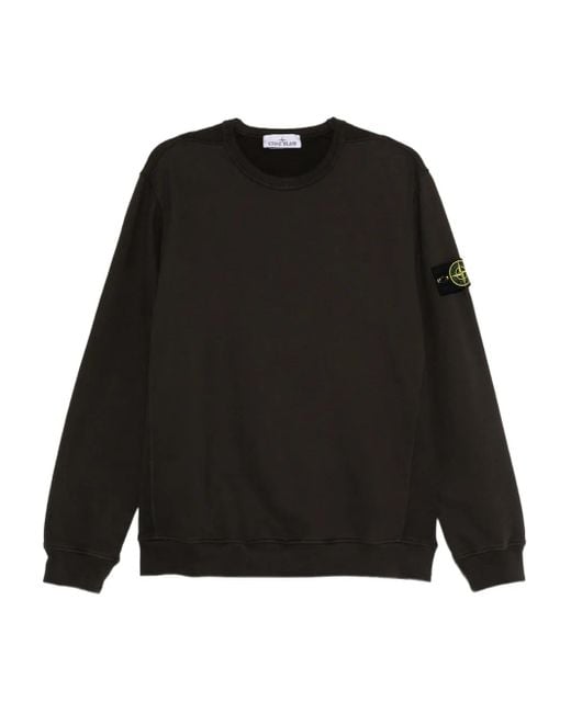 Felpa Girocollo Con Applicazione di Stone Island in Black da Uomo