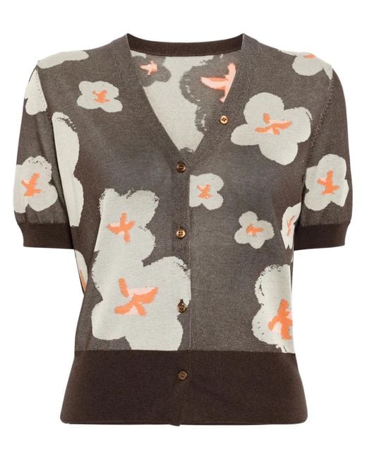 JNBY Gray Floral Intarsia-Knit Cotton-Blend Cardigan