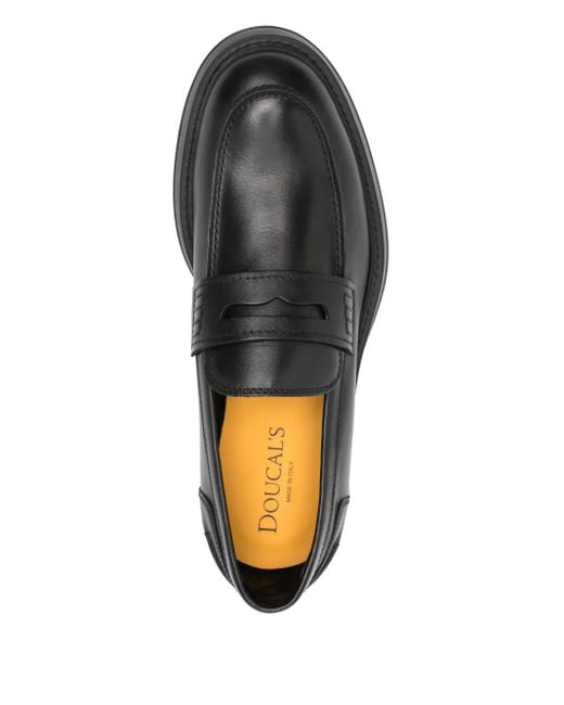 Doucal's Gray Penny-Slot Leather Loafers for men