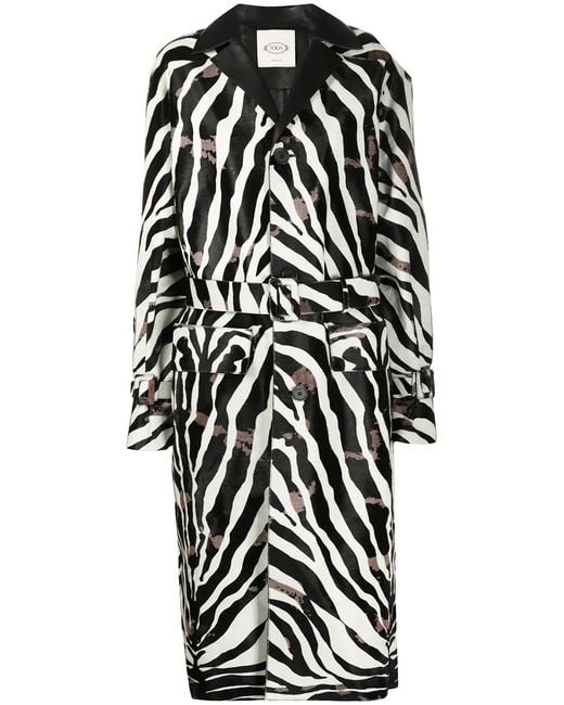 Tod's Black Zebra Print Calf Hair Trench Coat