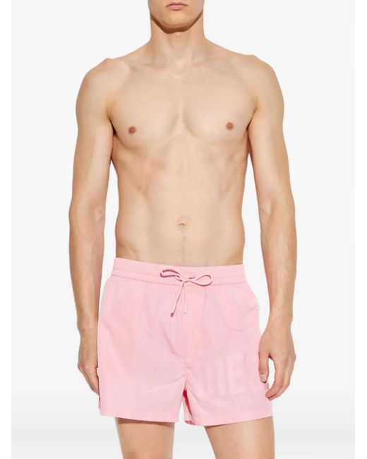 DIESEL Pink Logo-Print Swim Shorts for men