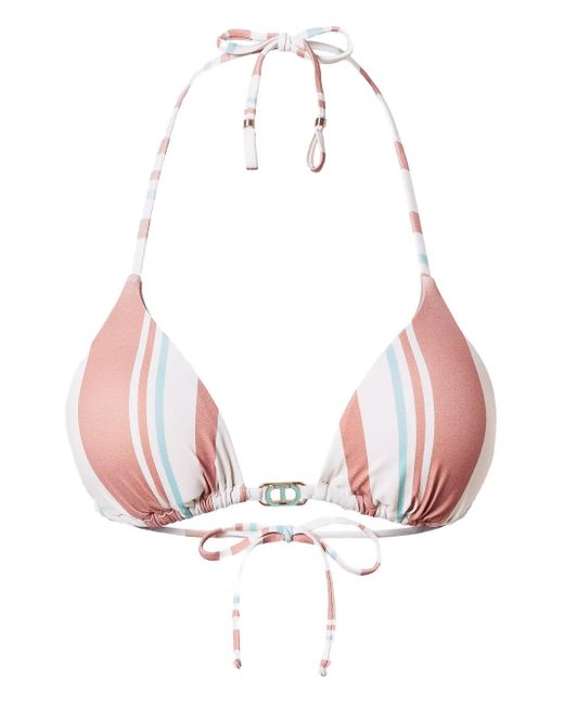 Twinset White Haut De Bikini Triangle À Rayures