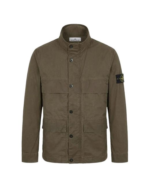 Stone Island Green Logo-Patch Coat for men