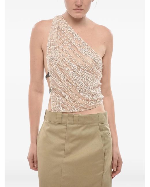 DSquared² Natural Sequin-Embellished One-Shoulder Top
