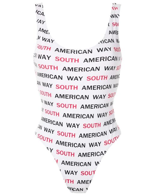 Amir Slama White Graphic-Print Open Back One Piece