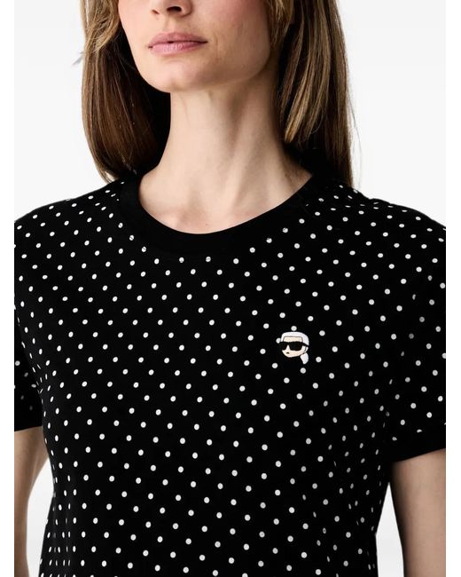 Karl Lagerfeld Black Polka-Dot Logo-Patch T-Shirt