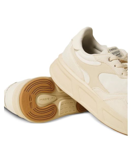 Twinset White Panelled Lace-Up Sneakers