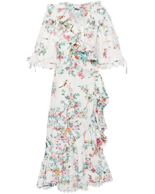 Camilla Midi-jurk Met Bloemenprint in het White