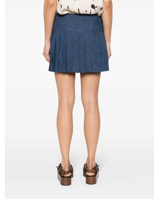 Palm Angels Blue Logo-Embroidered Pleated Skirt