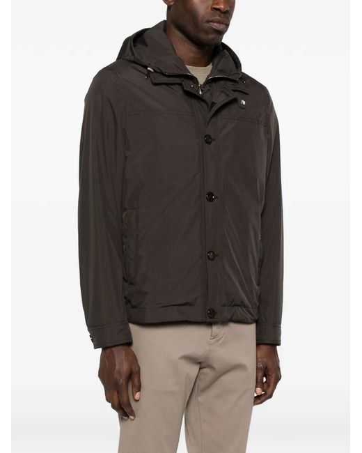 Moorer Brown Button Hooded Jacket for men